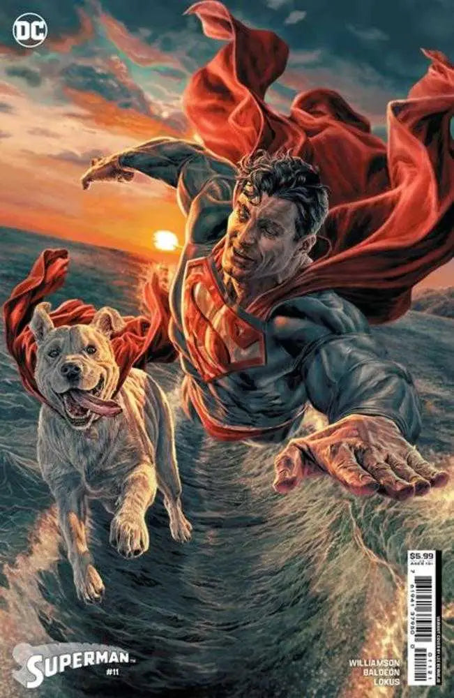 Superhero with dog flying in capes on Superman #11 Card Stock Variant trading card