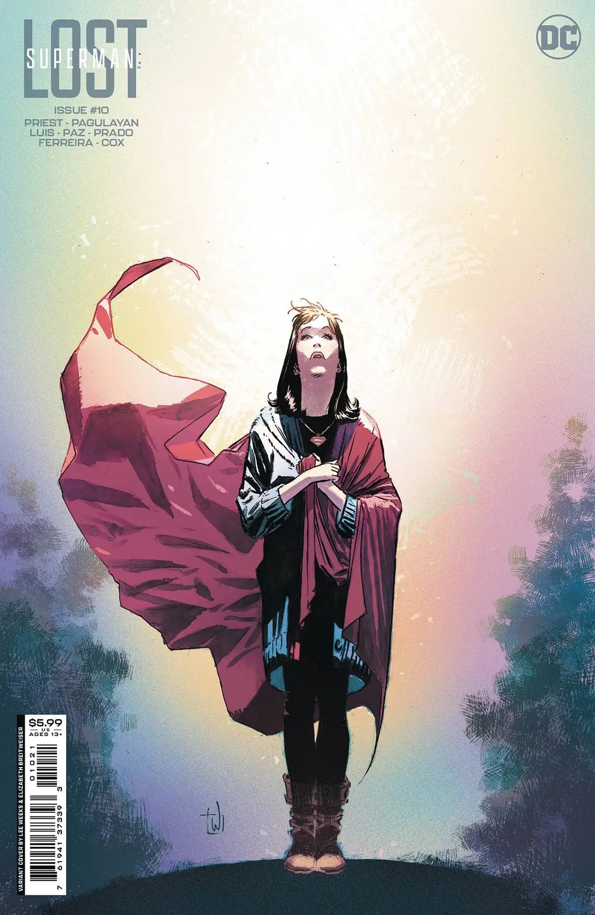 Dramatic figure in red cape and crown on Superman Lost #10 trading card variant cover