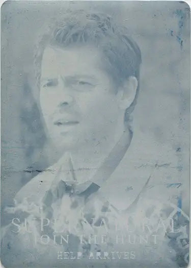 Monochromatic portrait of a man in a collared shirt on Cyan Printing Plate 50