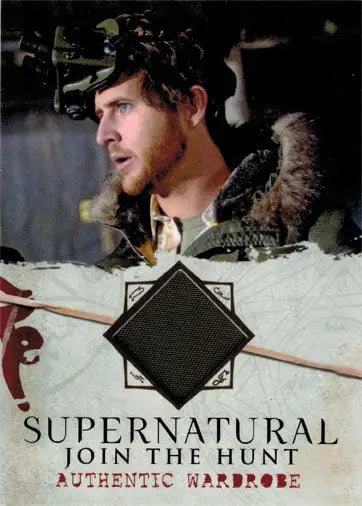 Trading card with costume fabric of Ed Zeddmore from Supernatural’s costume wardrobe