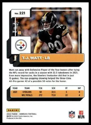 T.J. Watt 2022 Donruss #221 Pittsburgh Steelers - Football Card Single