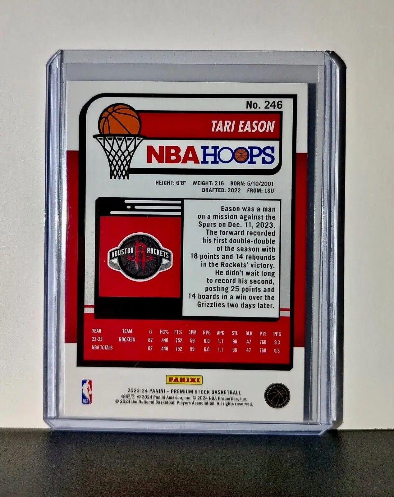 Tari Eason 2023-24 Panini Premium Stock NBA Hoops #246 Card Houston Rockets - Basketball Card Single