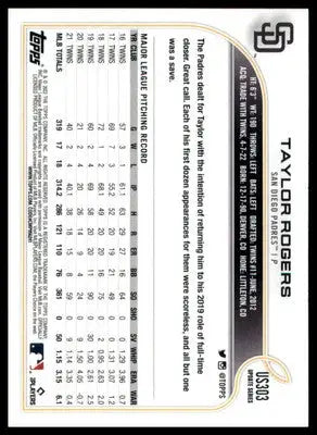Taylor Rogers 2022 Topps Update #US303 San Diego Padres - Baseball Card Single