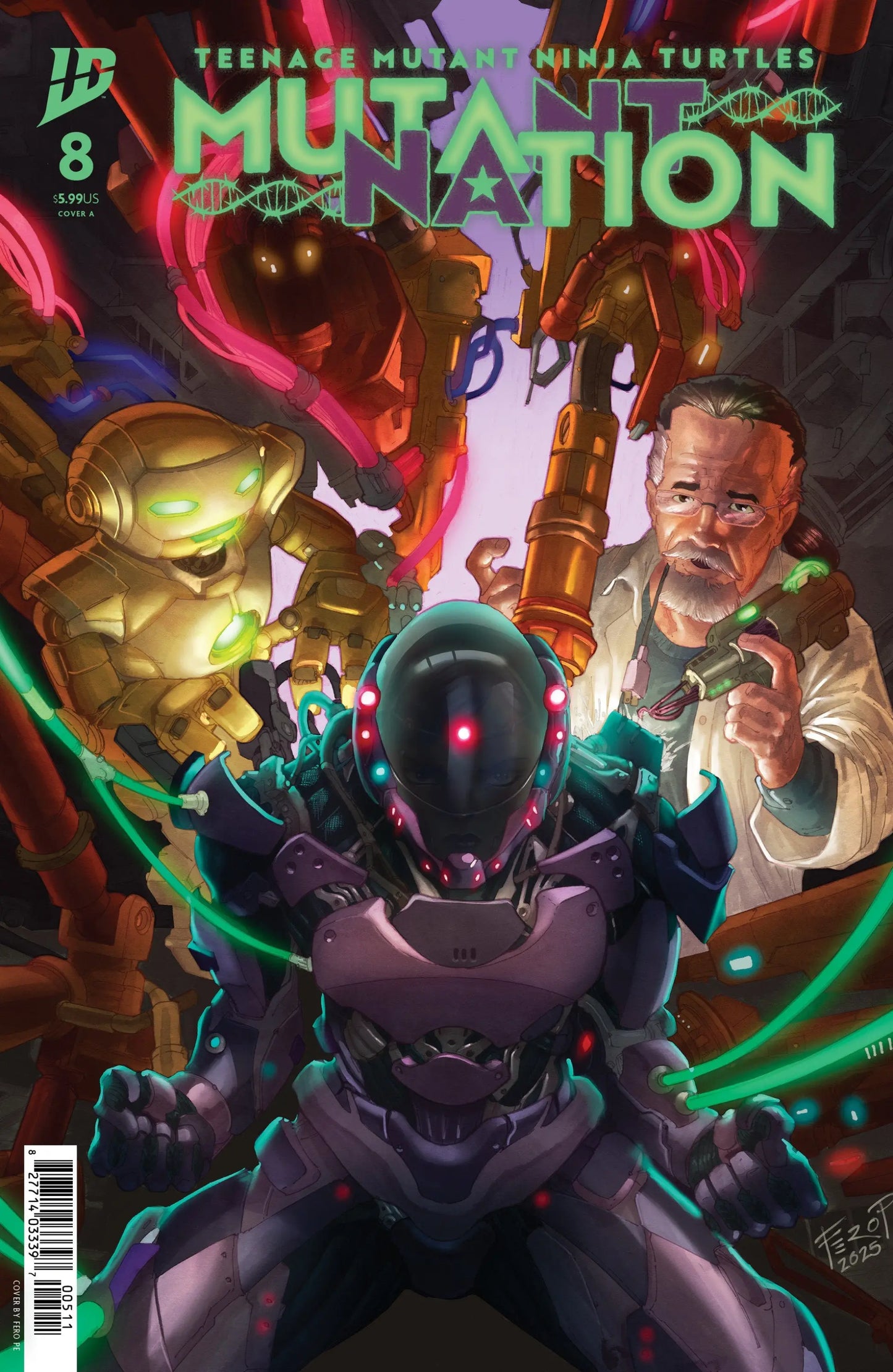 Teenage Mutant Ninja Turtles Mutant Nation #8 cover featuring futuristic purple armored ninja turtle