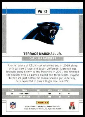Terrace Marshall Jr. 2021 Panini Chronicles Panini #PA-31 Carolina Panthers - Football Card Single