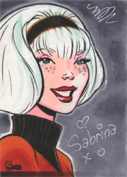 Stylized illustration of a woman on The Female Persuasion Sketch Card by Michael Dooney