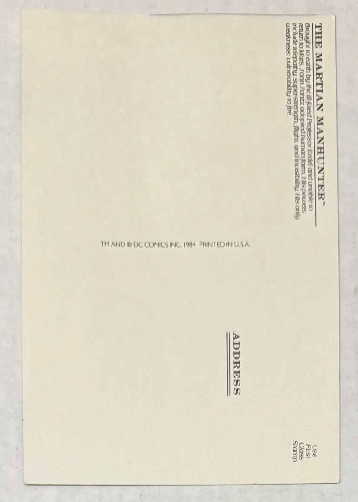 The Martian Manhunter Postcard Unposted 1984 DC Comics - Comic Book