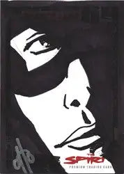 High-contrast black and white portrait with red lips on Otto Dieffenbach sketch card
