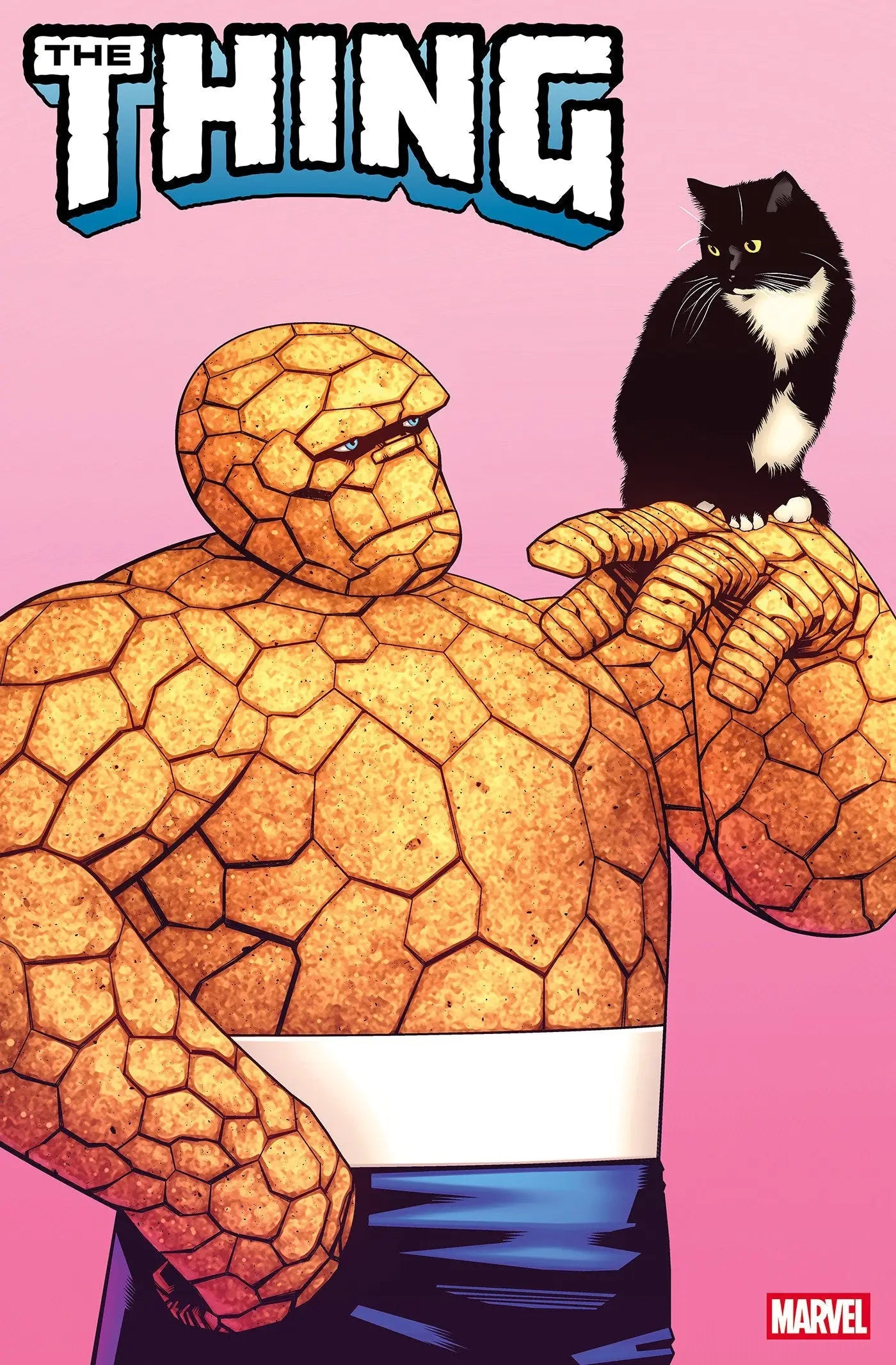 Comic book cover featuring The Thing and a cat from Juann Cabal Variant