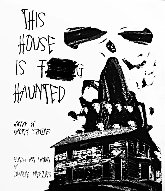 Dark spooky haunted house with jagged roofline for F***ing Haunted trading cards