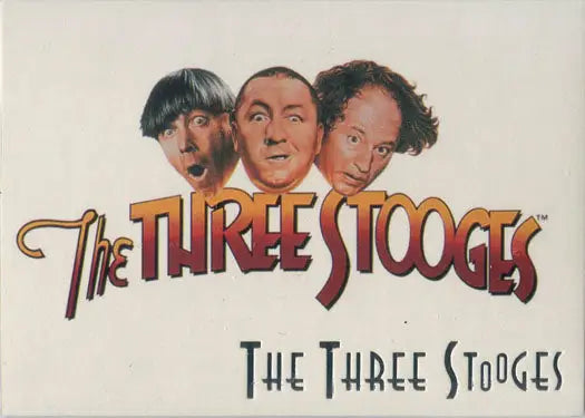 Promotional image of The Three Stooges for trading cards featuring comedic male faces