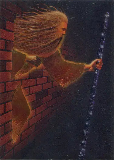 Blonde figure reaching for bubbles in Tim White Fantasy Art Metallic Storm Chase Card