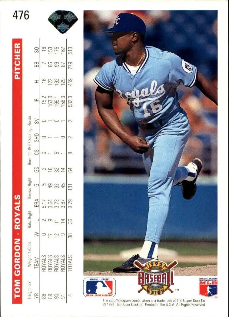 Tom Gordon 1992 Upper Deck MLB #476 Baseball Card Kansas City Royals - Baseball Card Single