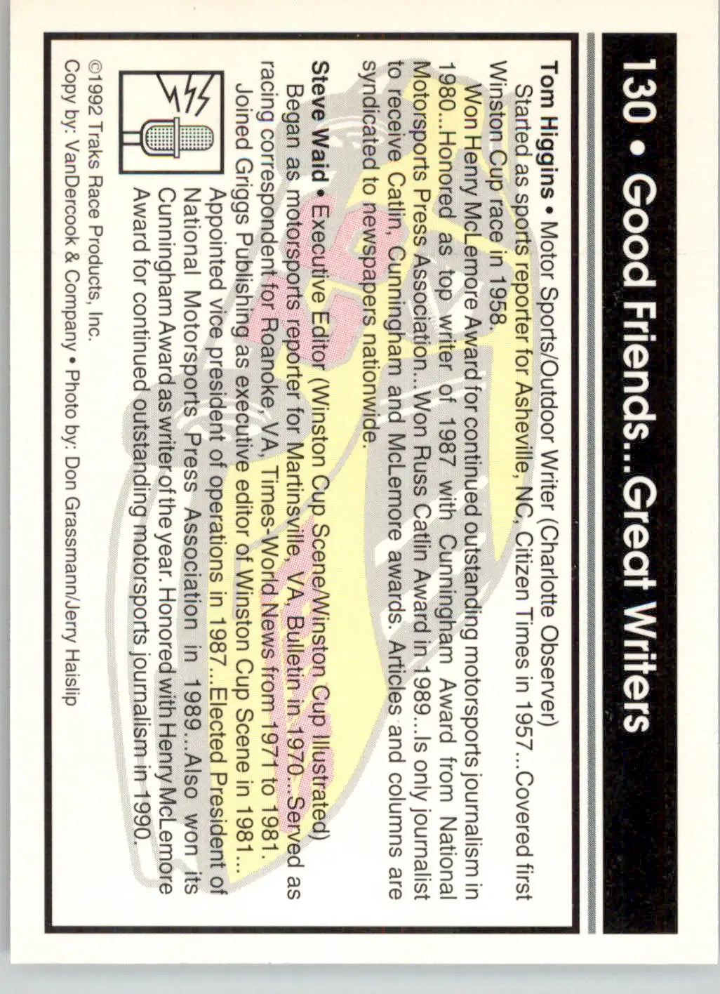 Tom Higgins / Steve Waid - 1992 Traks - #130 - Racing - Racing Card Single