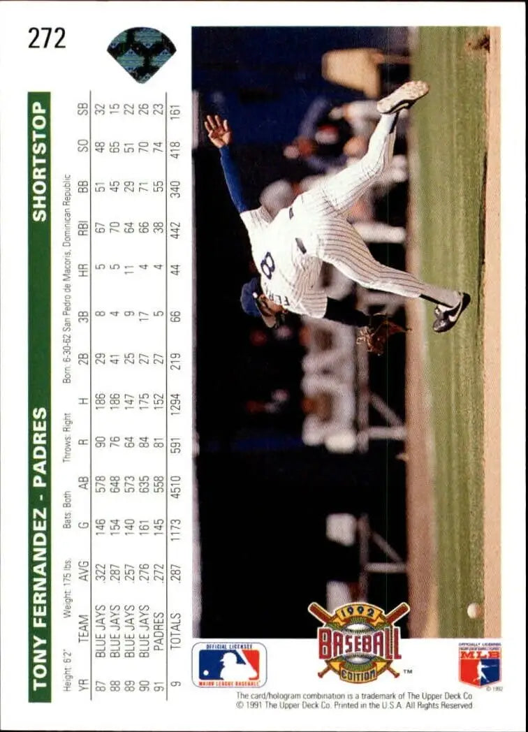 Tony Fernandez 1992 Upper Deck MLB #272 Baseball Card San Diego Padres