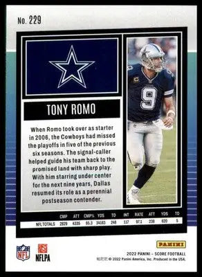 Tony Romo 2022 Score #229 Dallas Cowboys - Football Card Single