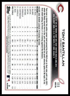 Tony Santillan Rookie 2022 Topps #111 Cincinnati Reds - Baseball Card Single