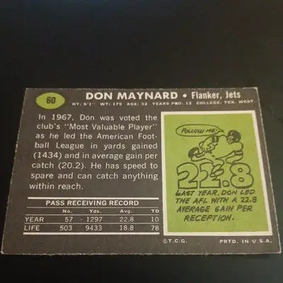 Topps 1969 Topps - Don Maynard #100. New York Jets. NFL Football Base Set - Football Card Single