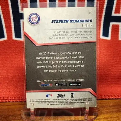 Topps 2016 Bunt Stephen Strasburg #53 Base Set Washington Nationals MLB - Baseball Card Single
