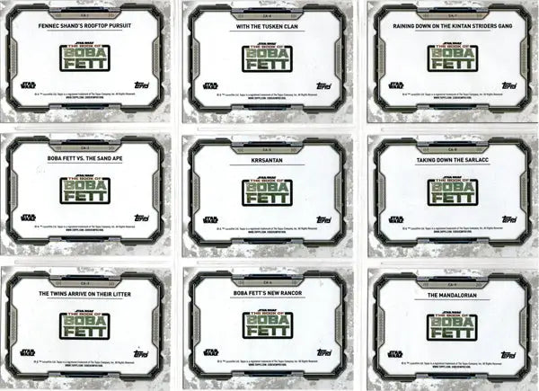 Collection of nine Star Wars trading card templates featuring concept art designs