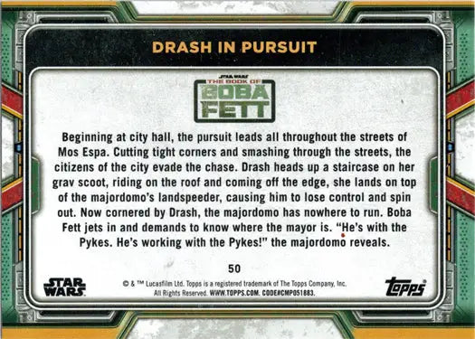 Purple parallel trading card depicting a chase scene from Star Wars: The Book of Boba Fett