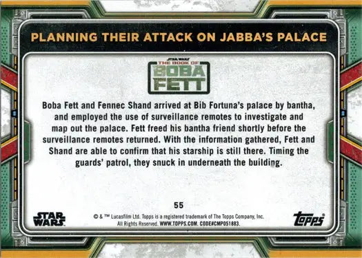 Boba Fett and Fennec Shand strategizing in Topps 2022 Purple Parallel Trading Card