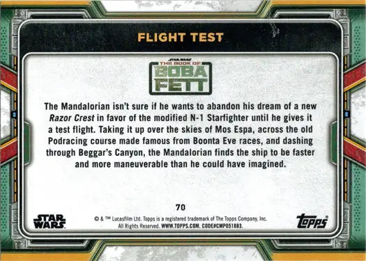 Trading card featuring a Mandalorian’s N-1 Starfighter flight test in purple parallel