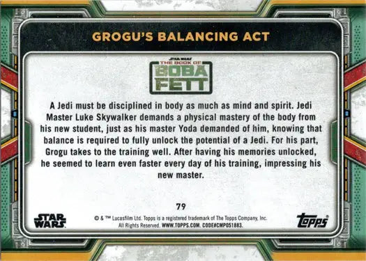Topps 2022 Star Wars Boba Fett Purple Parallel Card showcasing Jedi training and balance