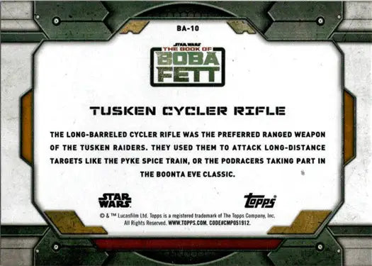 Trading card showcasing Tusken Cycler Rifle from Topps 2022 Star Wars ten card set