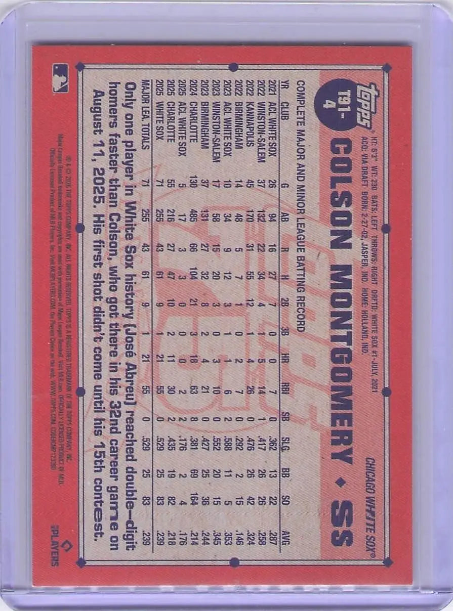 Topps 2026 1991 Colson Montgomery Crackle Foil T91-4 Chicago White Sox - Baseball Card Single