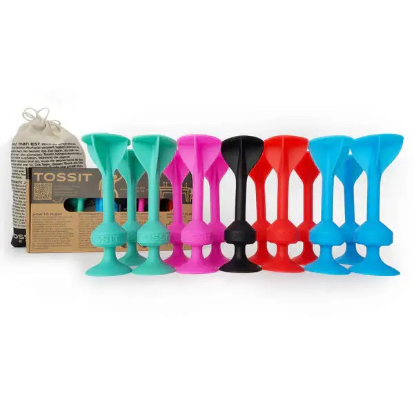 Colorful Lawn Dart Set Tossit Family Pack with Red, Cyan, Pink, and Blue darts