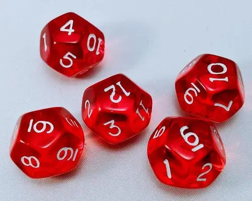 Translucent 18mm 12 Sided D12 5 Pieces - Red with White - Other