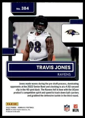 Travis Jones Rookie 2022 Donruss #384 Baltimore Ravens - Football Card Single