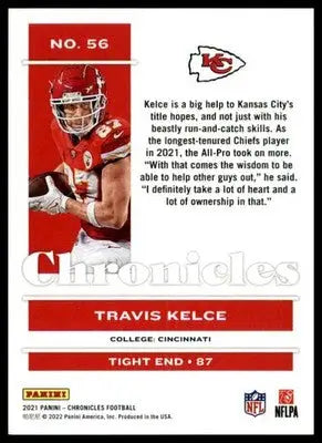 Travis Kelce 2021 Panini Chronicles #56 Kansas City Chiefs - Football Card Single
