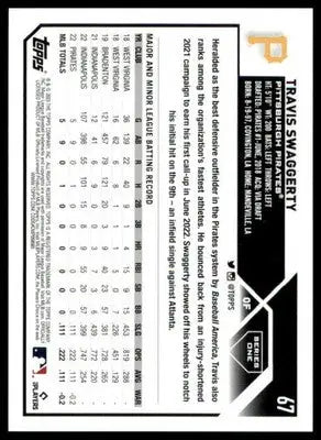 Travis Swaggerty Rookie 2023 Topps #67 Pittsburgh Pirates - Baseball Card Single