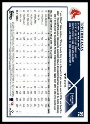 Triston Casas Rookie 2023 Topps #92 Boston Red Sox - Baseball Card Single