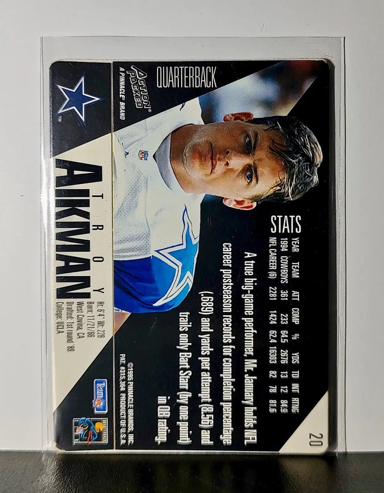 Troy Aikman 1995 Pinnacle NFL #20 Card Dallas Cowboys
