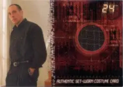 Costume card featuring Nestor Serrano on a dark jacket background in trading cards