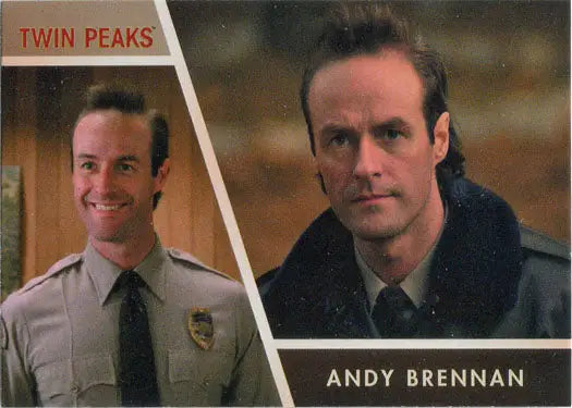Split-screen trading card of Andy Brennan from Twin Peaks, part of the trading cards collection