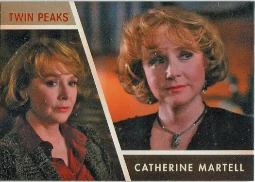 Trading card featuring Catherine Martell from Twin Peaks with blonde woman portraits