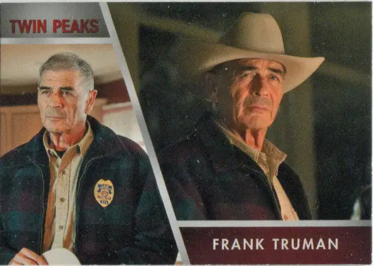 Trading card of Frank Truman, featuring Robert Forster in police and cowboy outfits