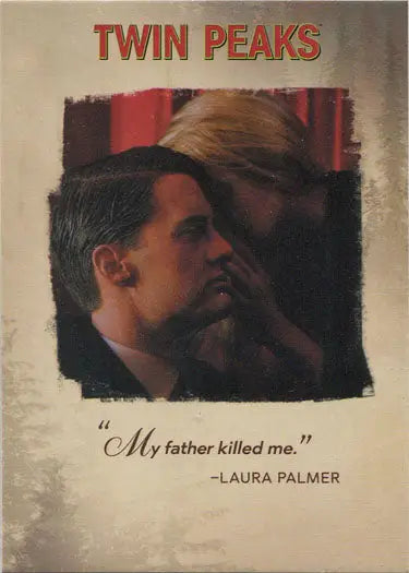 Promotional poster for Twin Peaks trading cards featuring a close-up portrait and quote