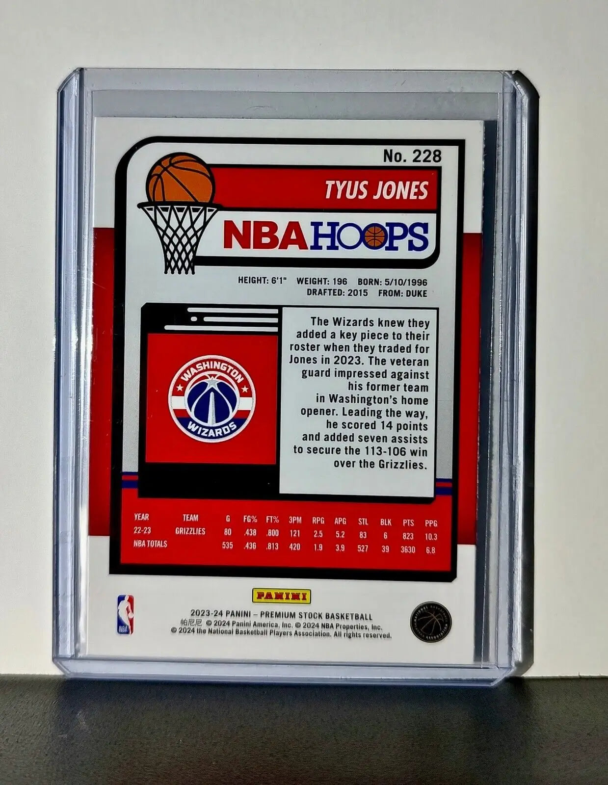 Tyus Jones 2023-24 Panini Premium Stock NBA Hoops #228 Card Washington Wizards