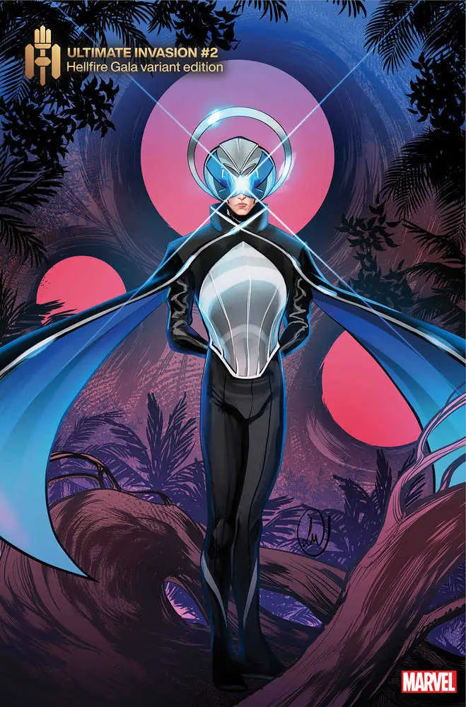 Futuristic superhero in metallic armor for Ultimate Invasion 2 trading cards