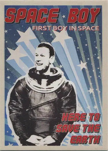 Vintage-style case topper card featuring a smiling astronaut and Space Boy text