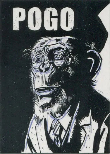 Anthropomorphic chimpanzee in a suit for Umbrella Academy trading cards Q12 Pogo