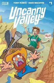 Comic book cover for Uncanny Valley #1 with cartoon characters in adventurous pose