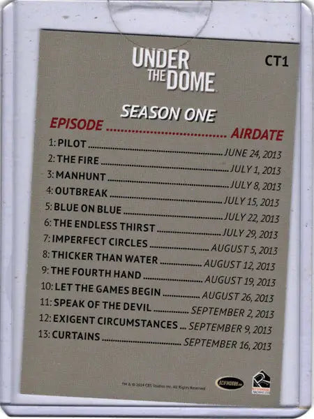 Under the Dome Season One Episode Card as a case topper card or case topper