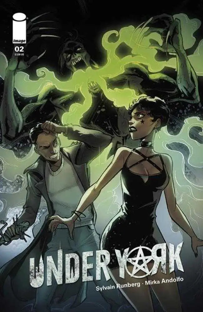 Comic book cover of Under York #2 showcasing figures and green supernatural effects