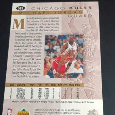 Upper Deck 1995 - Michael Jordan Chicago Bulls #M5. Collector’s Choice. NRMT+ - Basketball Card Single